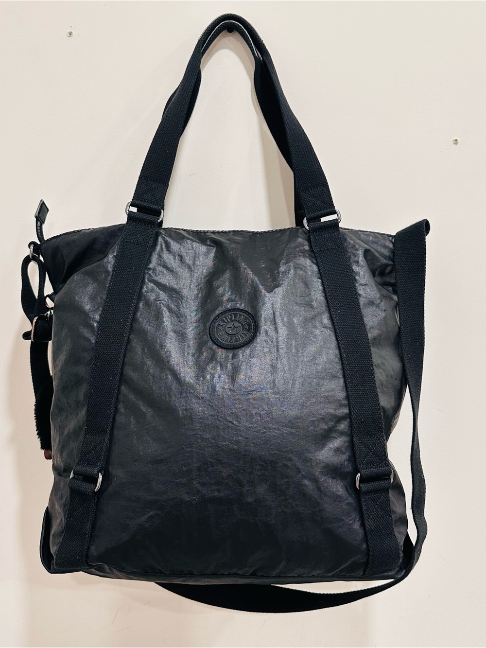 Kipling Black Nylon Convertible Tote Bag Shoulder Crossbody Handbag Large